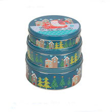 Unique 3 Set Metal Round Christmas Gift Tin Box Cake Cookie Biscuit Tin Can
